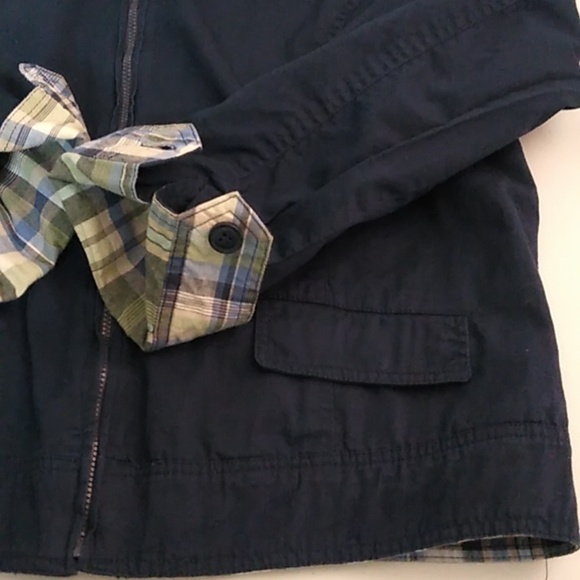 REVERSIBLE, PLAID TO NAVY, COLLARED, ZIP FRONT, JACKET - Picture 7 of 10